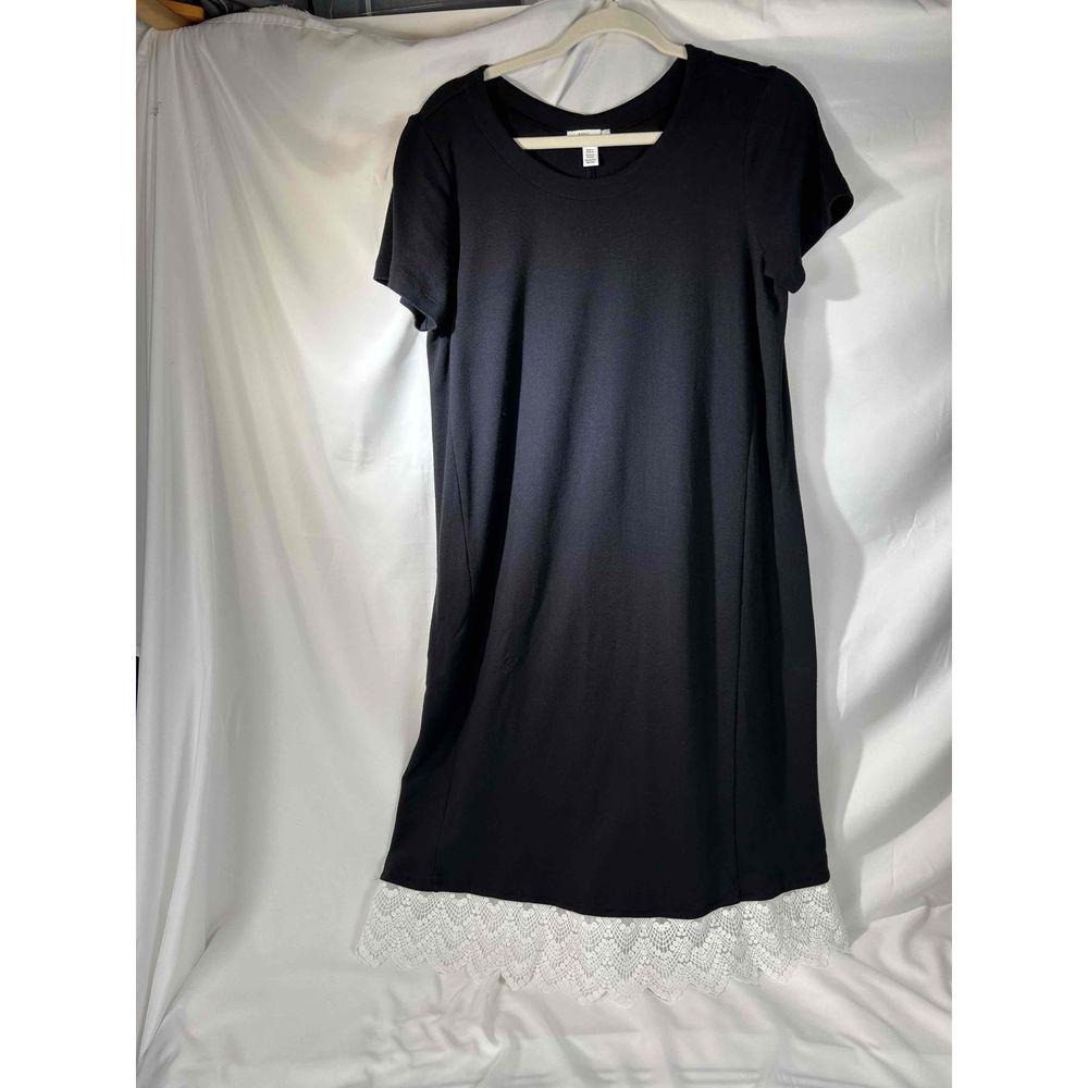 Daily Ritual Womens Black Short Sleeve Round Neck Lace Hem Dress Size 1X 41L 21B - Picture 1 of 7